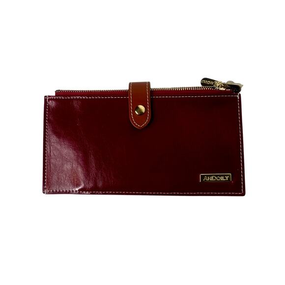 Andoilt Red Leather Wallet RFID Blocking Credit Card Holder Zipper - Picture 1 of 7